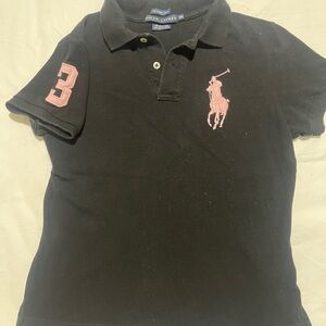Ralph Lauren Womens Black Polo Shirt with Pink Logo